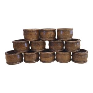 Vtg Mid Century Style Wooden Napkin Rings Lot 12 Round
